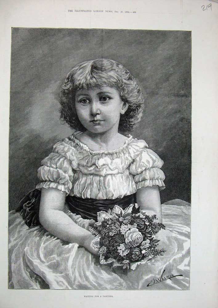 Original Old Antique Print 1884 Walker Fine Art Little Flower Girl Victorian