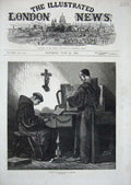 Original Old Antique Print 1870 Monks Men Music Instruments Holy Cross Fine Art