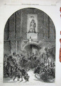 Original Old Antique Print 1857 Christ'S Hospital Christmas Eve Snow Winter Art