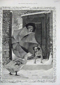 Original Old Antique Print Child Umbrella Gate Dog Duck 1885 Lucien Davies Art