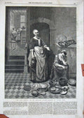Old Antique Print 1857 Idle Servant Sleeping Lady House Nicolas Maes Art 19th