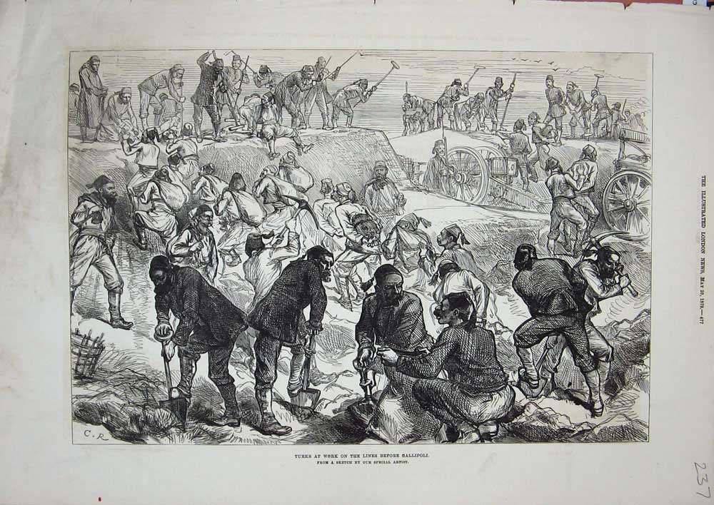 Original Old Antique Print Turks Battle Gallipoli 1878 Siers Army Weapons 19th