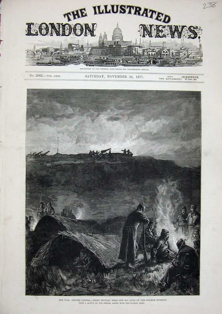 Old Antique Print 1877 War Plevna Bivouac Big Guns Russian Army Fine Art 19th