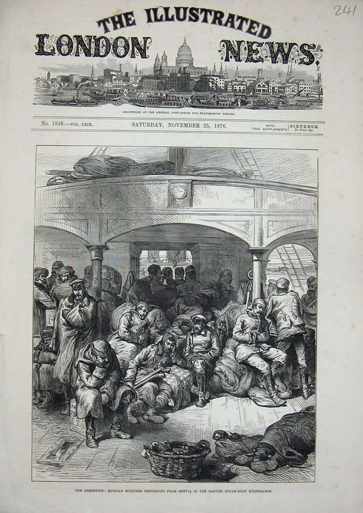 Antique Old Print *0301 1876 Armistice Russian Sier Servia Danube Hildegarde