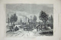 Original Old Antique Print 1877 War Mouth River Pruth Boats Horse Cart Trees