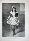 Original Old Antique Print 1891 Storey Fine Art Young Girl School Room Dress