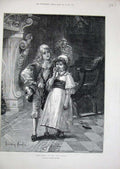 Old Antique Print 1887 Davidson Knowles Fine Art Children Christmas Apple 19th