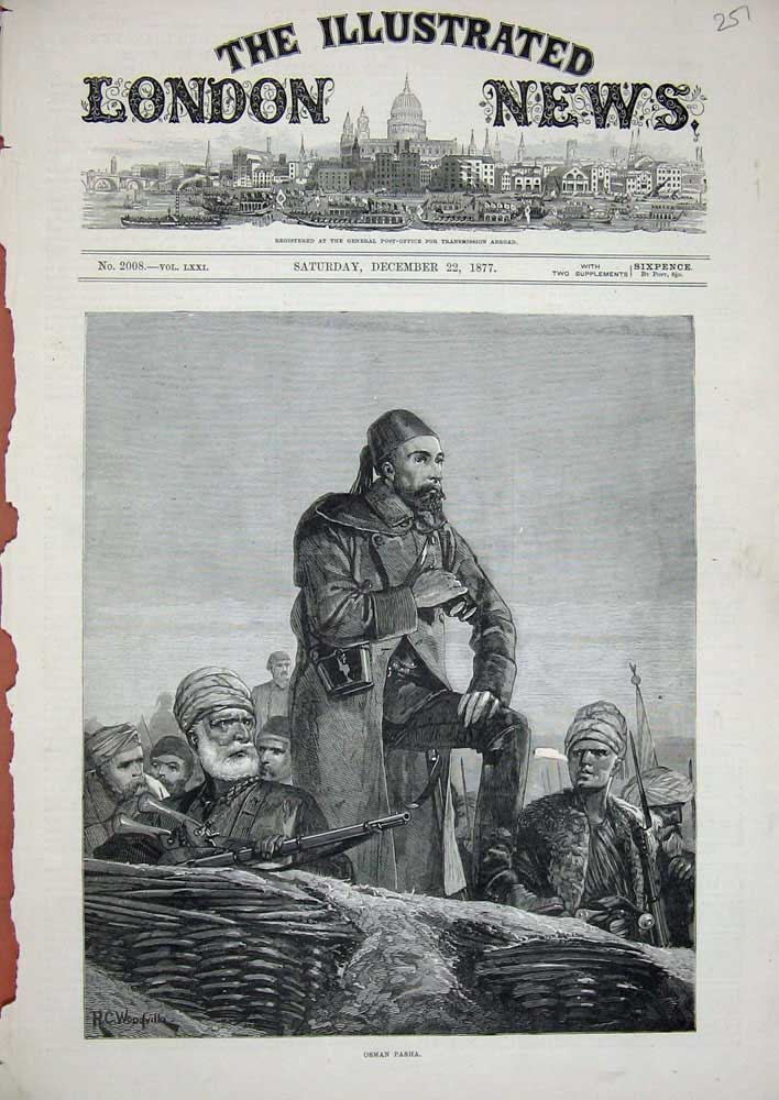 Original Old Antique Print 1877 Woodville Fine Art Osman Pasha Siers Men Army