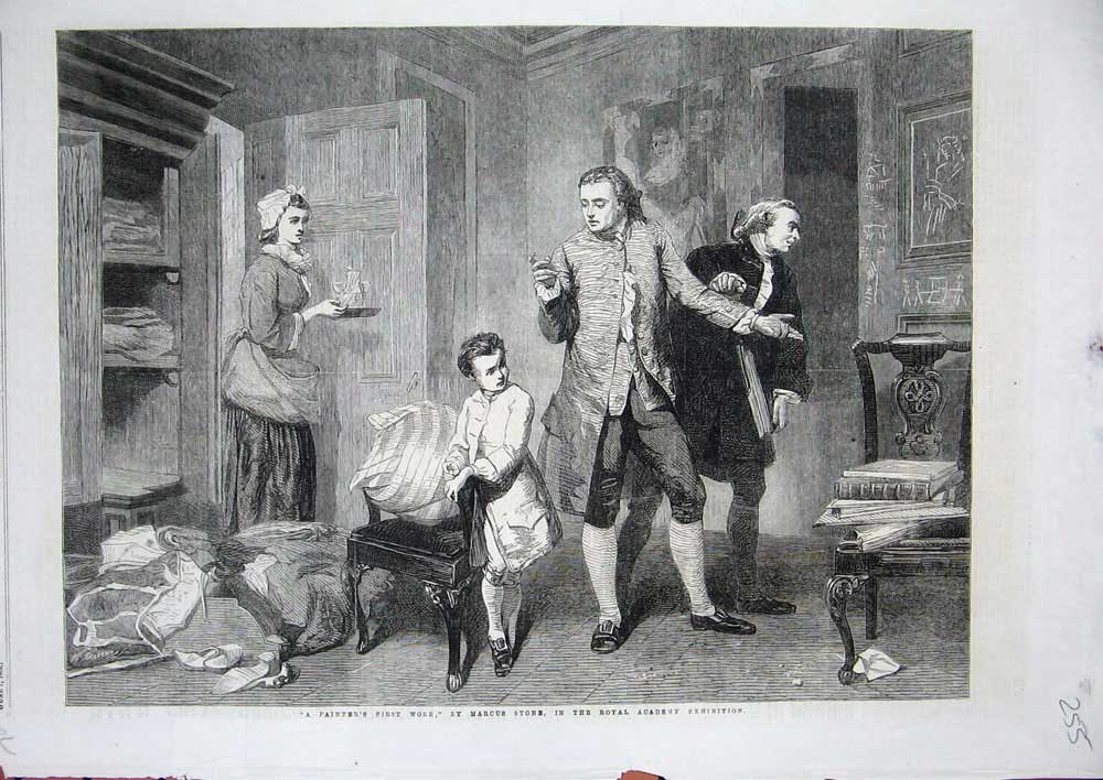 Old Antique Print 1862 Art Painting Marcus Stone Royal Academy Exhibition 19th