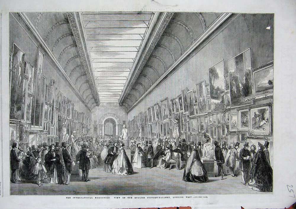 Old Antique Print English Picture Gallery International Exhibition 1862 19th