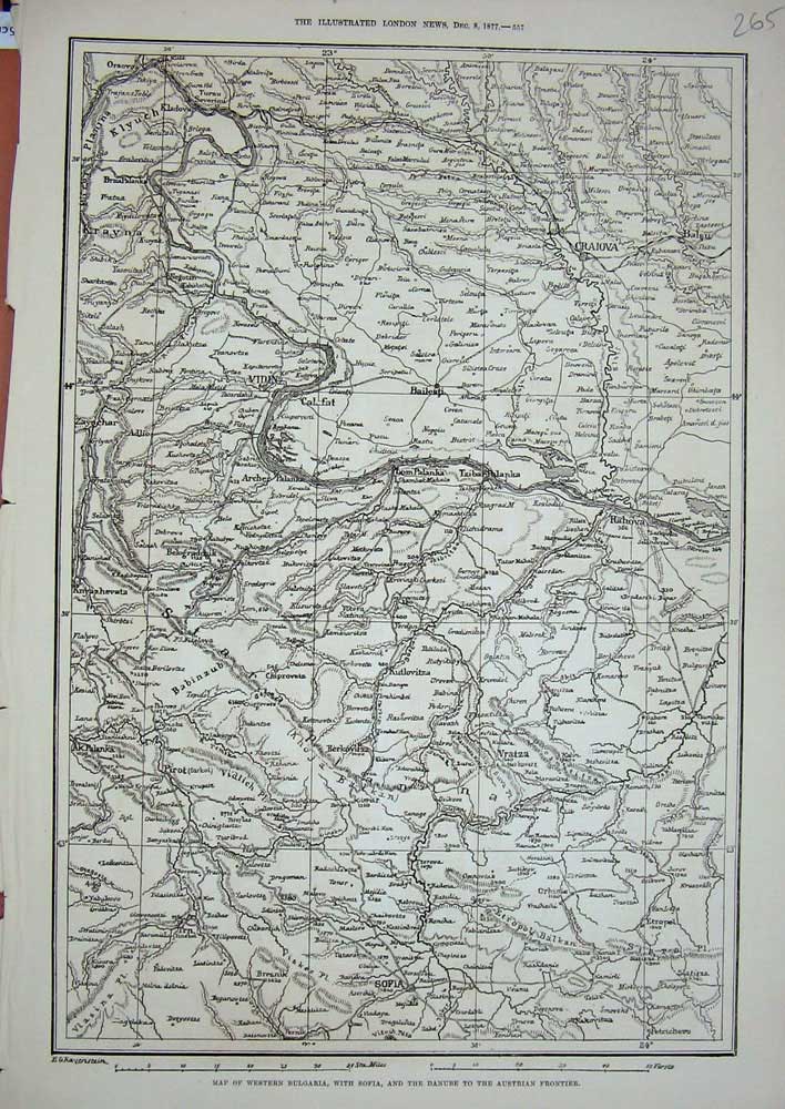 Original Old Antique Print 1877 Western Bulgaria Sofia Danube Austrian Frontier