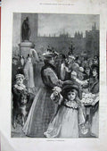 Old Antique Print 1896 Primrose Flowers Day Westminster London Children 19th