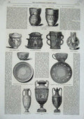 Original Old Antique Print 1865 Wedgwood Celtic Urns Vase Posset-Pot Ceramics