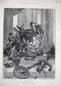 Original Old Antique Print 1889 Woodville Fine Art Cleopatra Brennus Battle War