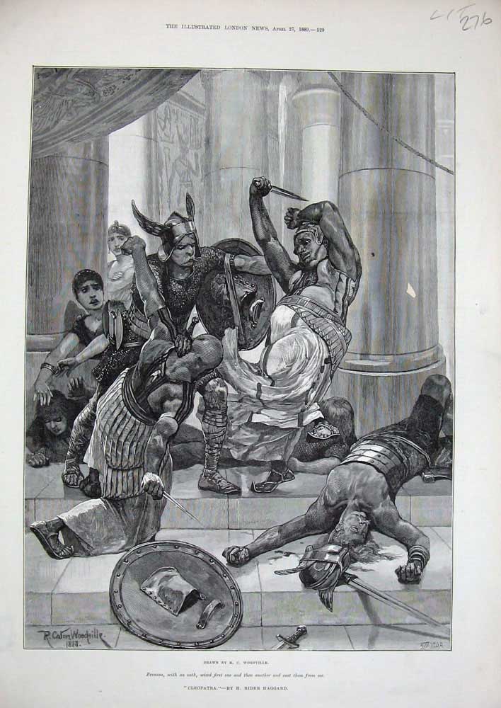 Original Old Antique Print 1889 Woodville Fine Art Cleopatra Brennus Battle War
