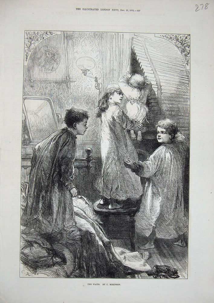 Original Old Antique Print 1876 Robinson Little Children Bedroom 19th