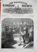 Original Old Antique Print 1870 Paris Sale Auction Fish Market Men France 19th