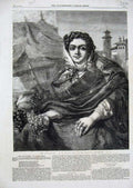 Original Old Antique Print 1861 Fine Art Grapeseller Woman Ladt Fruit Flatou