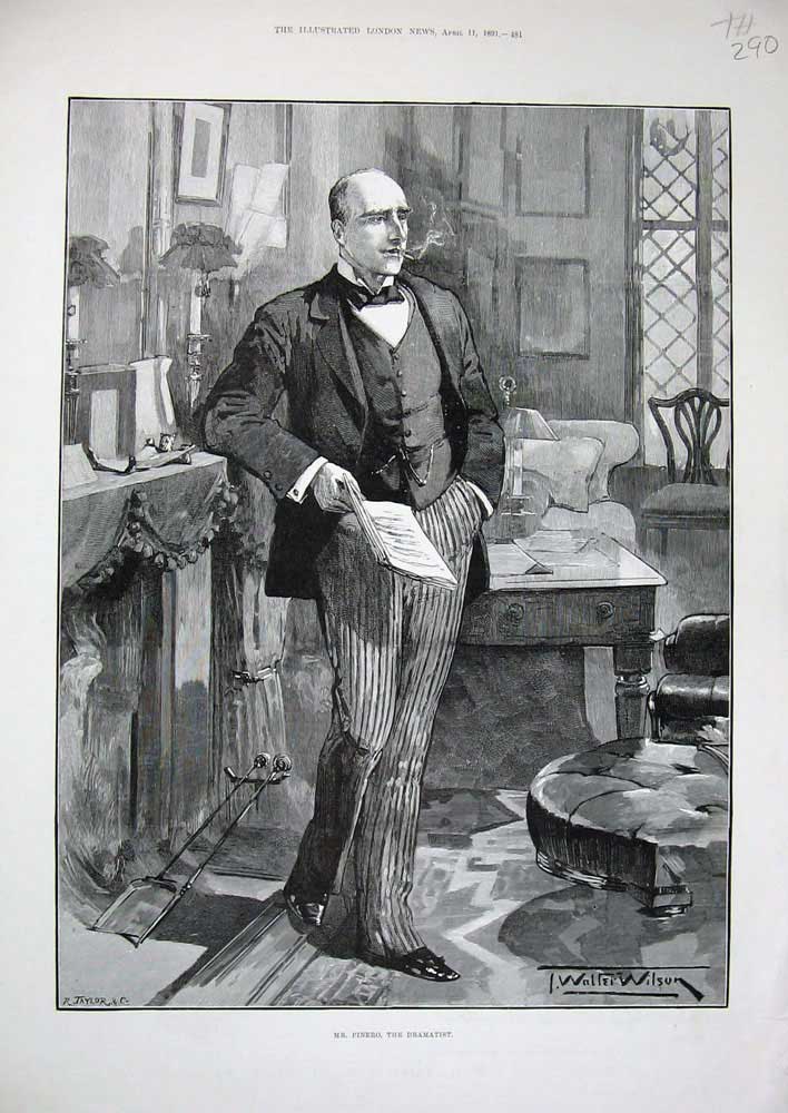 Old Antique Print 1891 Mr Pinero Dramatist Smoking House Wilson Fine Art 19th
