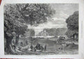 Original Old Antique Print 1871 Chestnut Trees Bushey Park Country Fountain Art
