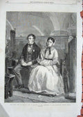 Original Old Antique Print Church Pews Man Woman 1869 Hemsley British Artist