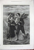 Original Old Antique Print 1873 Alfred Rankley Art Gipsy Children Country Wood
