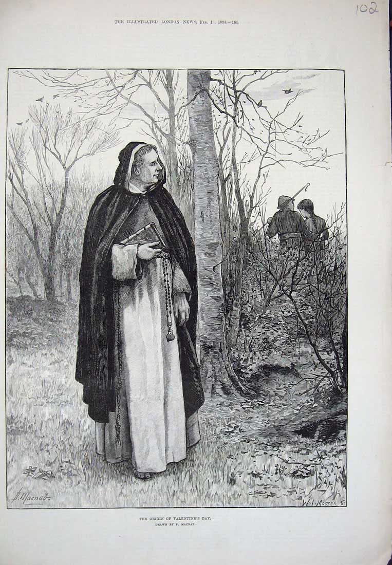 Old Antique Print 1884 Valentine'S Day Priest Country Romance Man Woman 19th