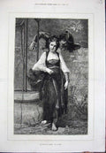 Original Old Antique Print Puits Qui Parle 1874 Man Woman Romance Wall Vely Art