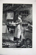 Old Antique Print Seasonable Cheer 1879 Christmas Pudding Kitchen Bromley 19th