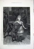 Original Old Antique Print Fitzgerald Art Dadd 1878 Little Girl Puppy Dog Cissy