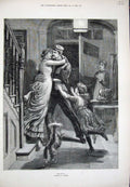 Original Old Antique Print 1882 War Sier Return Home Family Little Girl Dog Art