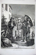 Old Antique Print 1880 Christmas Tree Mentone Family Children Thomas Art 19th