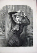 Original Old Antique Print 1882 Christmas Mistletoe Lady Woman Hat Fine Art