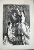 Old Antique Print 1871 Ancestral Portrait Ladies Decorating Holly Downard 19th