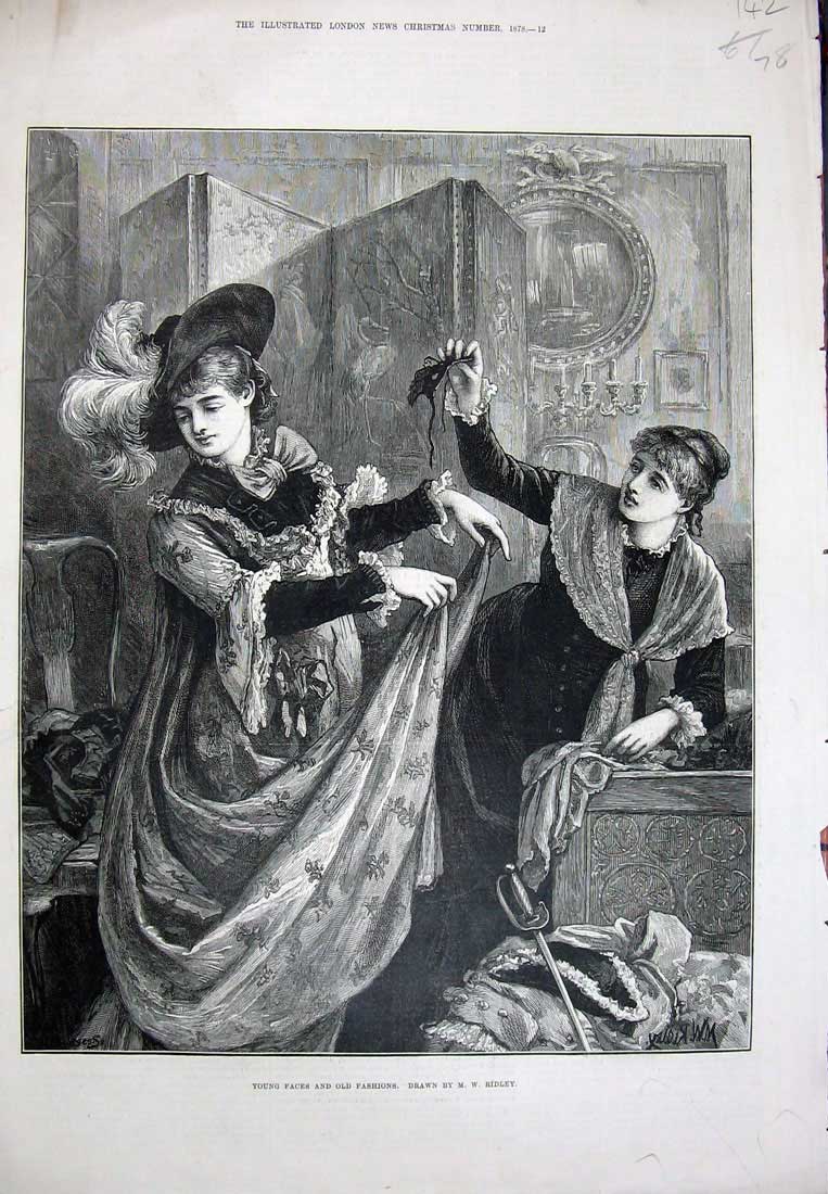 Original Old Antique Print 1878 Young Faces Fashions Women Ridley Fine Art 19th