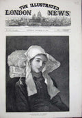 Original Old Antique Print 1876 Portrait Girl Pont Aven Macquoid Dudley Gallery