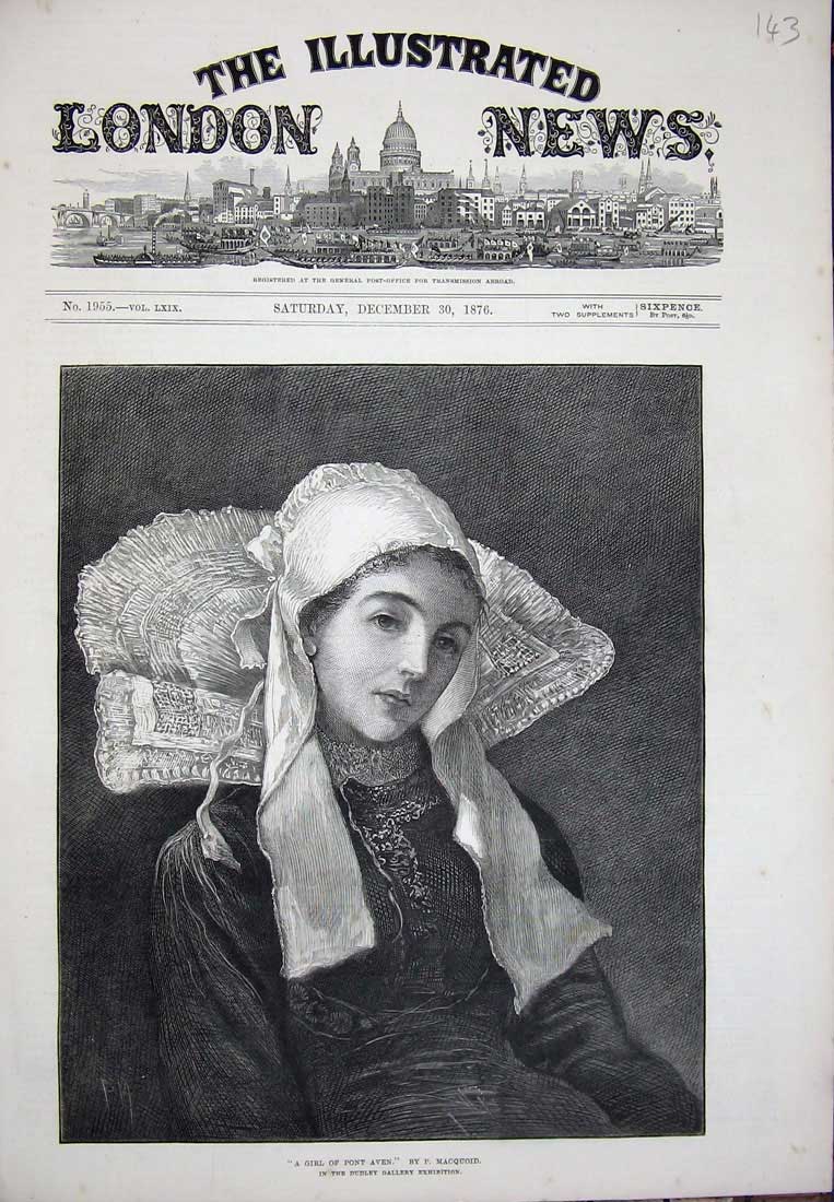 Original Old Antique Print 1876 Portrait Girl Pont Aven Macquoid Dudley Gallery
