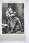 Original Old Antique Print 1866 Portait Lady Jane Grey Reading Book Wyburd Art