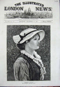 Original Old Antique Print 1874 Portrait Maidenhood Lady Hat Wise Dudley Art