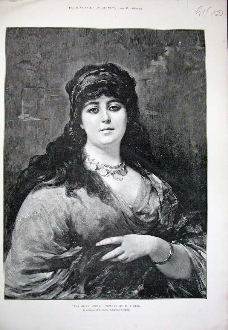 Original Old Antique Print Portrait Gipsy Queen Lady 1888 Sichel Fine Art 19th