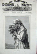 Original Old Antique Print 1873 Portrait Les Roses Woman Lady Flowers Art 19th