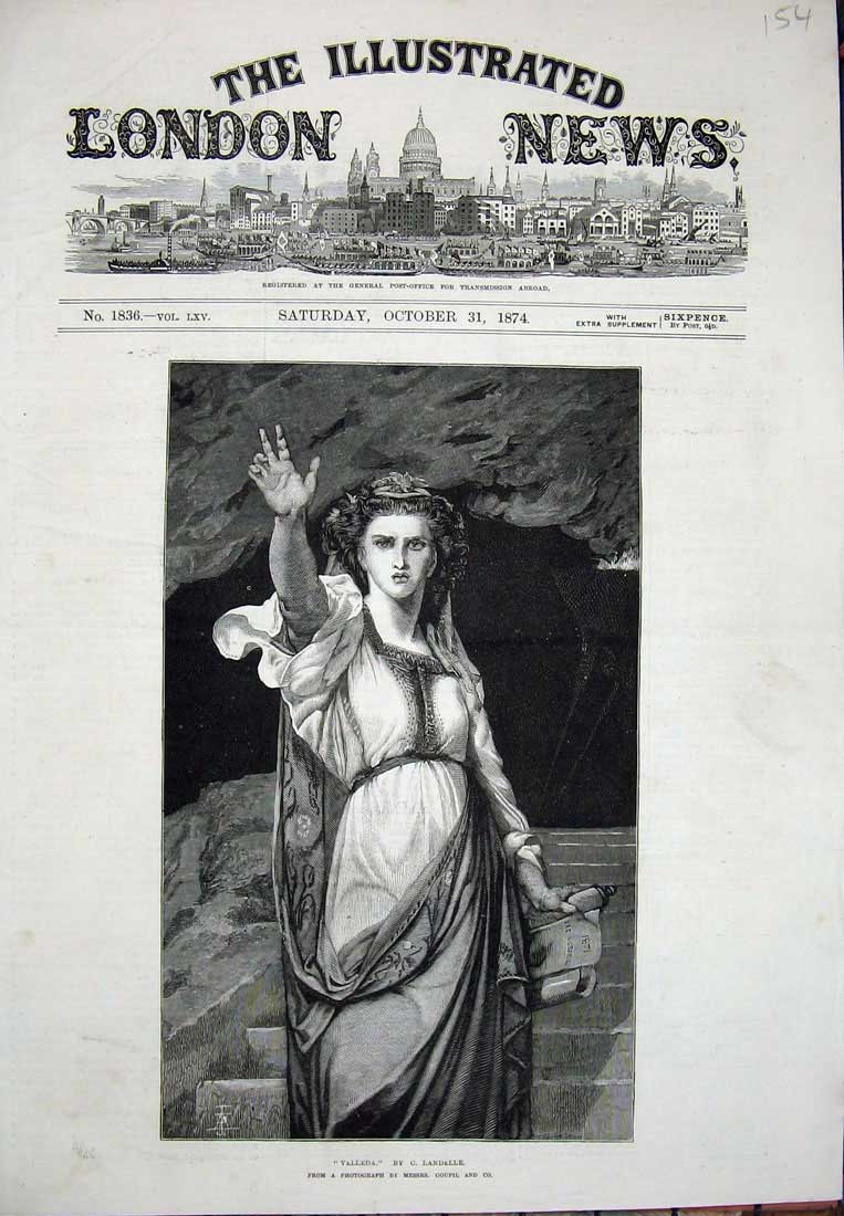 Original Old Antique Print 1874 Portrait Valleda Woman Lady Landelle Art 19th
