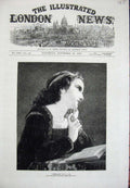 Original Old Antique Print 1872 Portrait Lady Woman Meditation Cot Art 19th
