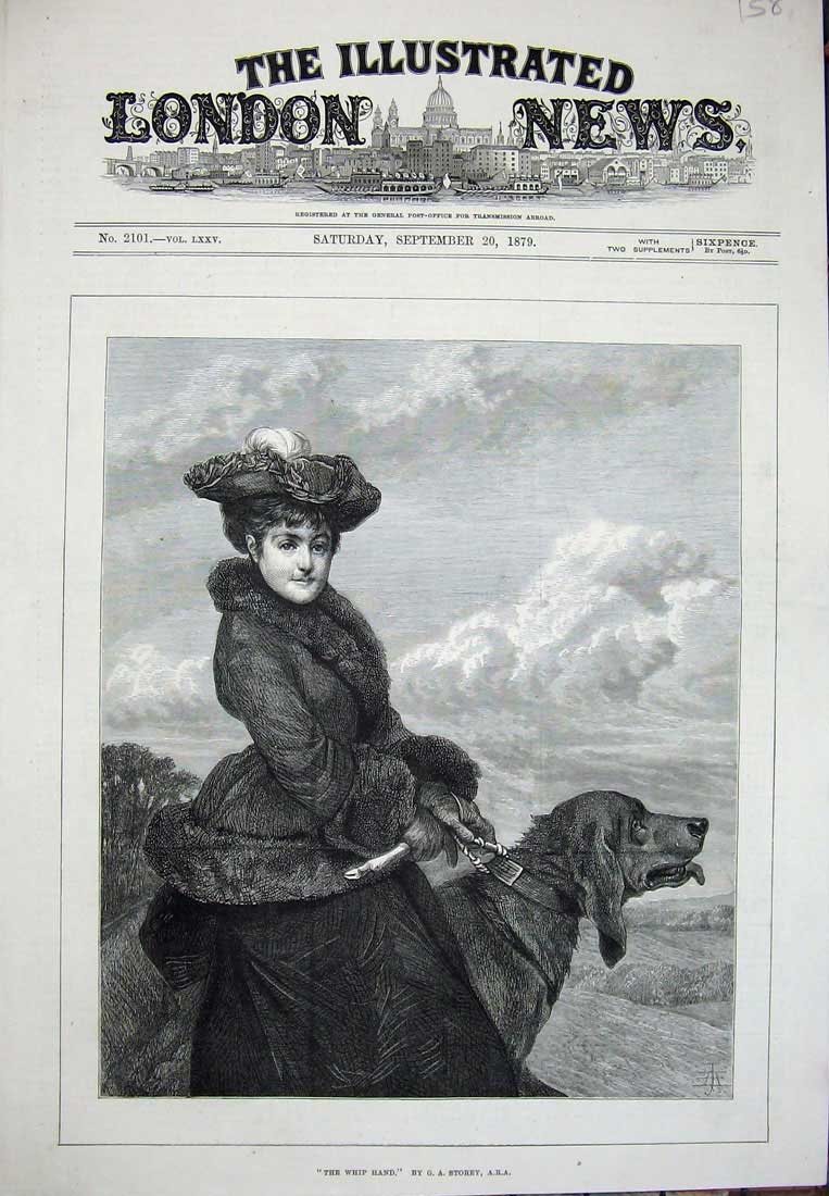 Old Antique Print 1879 Storey Fine Art Whip Hand Lady Woman Dog Hunting 19th