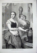 Original Old Antique Print Margaret Fountain Water Jugs 1872 Bethnal Museum Art