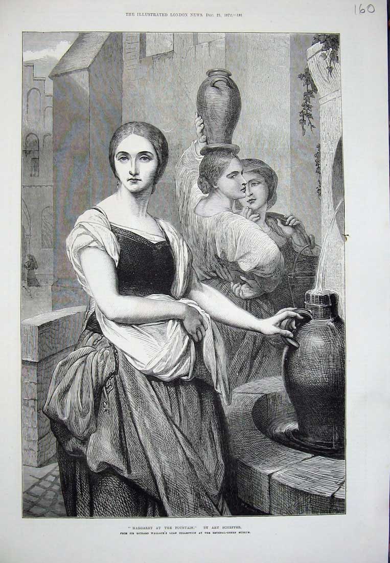 Original Old Antique Print Margaret Fountain Water Jugs 1872 Bethnal Museum Art