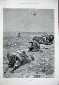 Old Antique Print 1890 Woodville Fine Art Desert Man Weapon Vulture Bird 19th