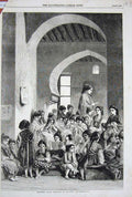 Original Old Antique Print 1858 Moorish Girls Schools Algiers Children Teachers