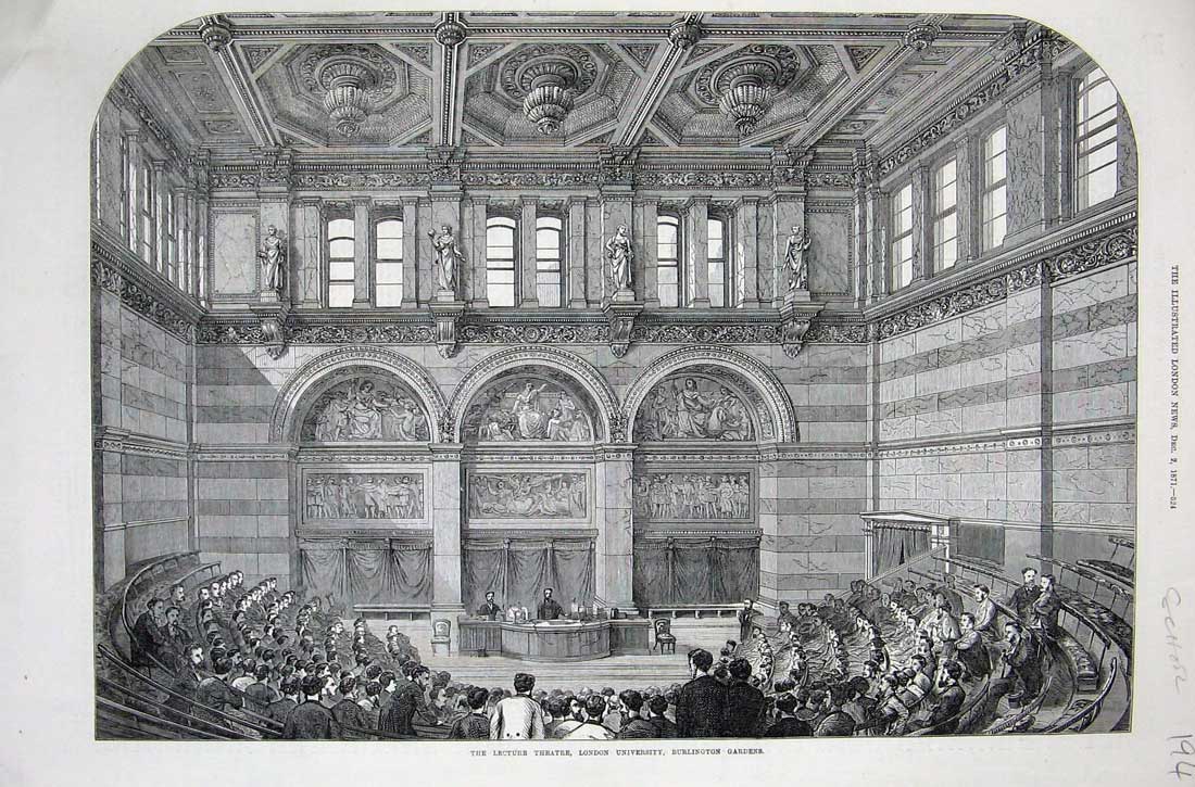Old Antique Print 1871Lecture Theatre London University Burlington School 19th