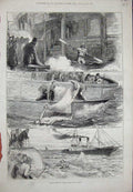Old Antique Print 1875 Captain Boyton Voyage English Channel Boat Dover 19th